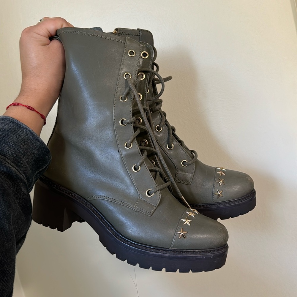 MICHAEL Michael Kors Star Studded Combat Boots Army Green Women's